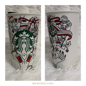 Starbucks ▪ Red Doodle 2017 Festive Winter Holiday Ceramic Christmas Travel Mug
